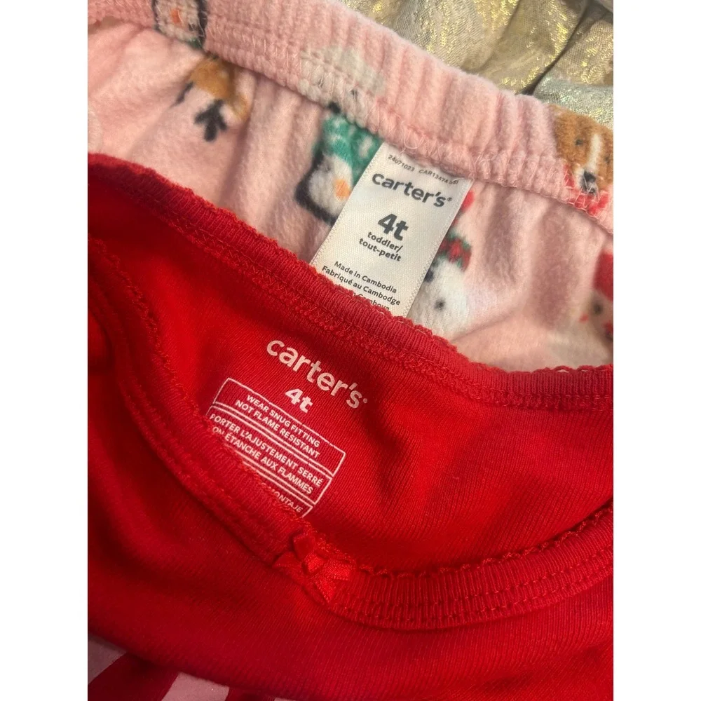 Carter's Pajama Set Red Pink Holiday Squad Fleece Christmas Toddler PJs 4T